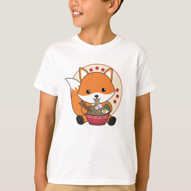 Camiseta Fox Powered By Ramen Cute Kawaii Foxes (Anverso)