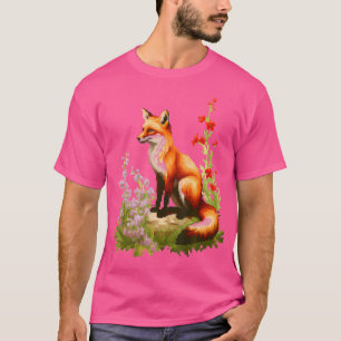 Camiseta Fox Resumen Art Pixel Art Flores animales Fox