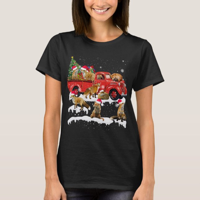 Camiseta Fox Riding Red Truck Merry Christmas X-mas Ugly Gi (Anverso)