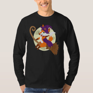 Camiseta Fox Riding Witch Broom Cute Dog Animal Halloween C