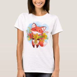 Camiseta Fox roja personalizada con hojas de otoño