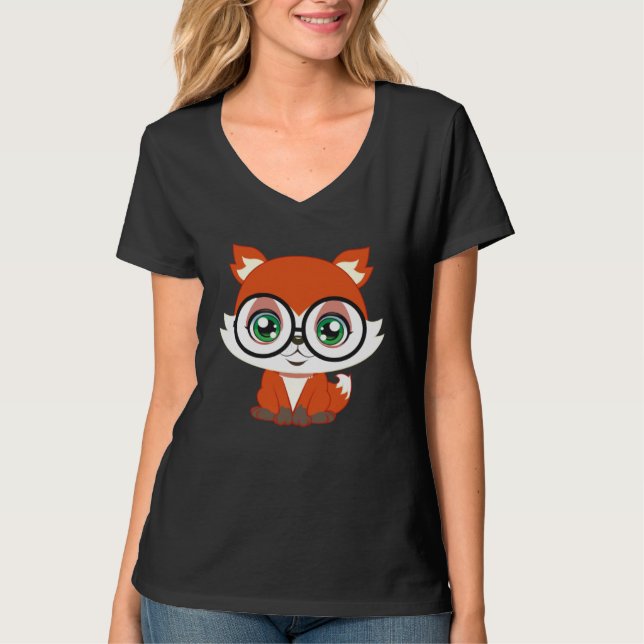 Camiseta Fox with Glasses cutie Pet Nerd Nerdy Man Woman Ki (Anverso)