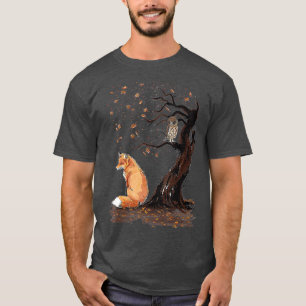 Camiseta Fox y Owl en el árbol Animal Lover Cute otoño
