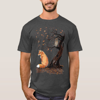 Camiseta Fox y Owl en el árbol Animal Lover Cute otoño