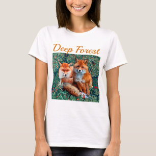 CAMISETA FOXAS ROJAS ENTRE HOJAS VERDES, FOLIGAS, FLORES