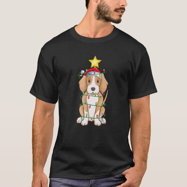 Camiseta Foxhound Dog Xmas árbol de alumbrado coincidente F (Anverso)