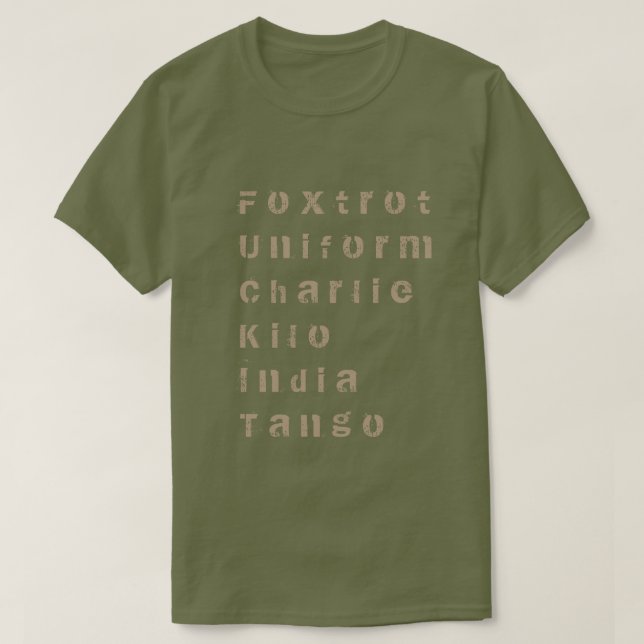 Camiseta Foxtrot, Uniform, Charlie, Kilo, India, Tango (Diseño del anverso)