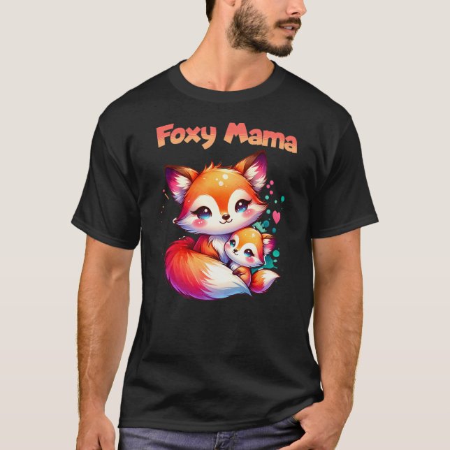 Camiseta Foxy Mama Mother Daughter Fox Kit Cute Saying Moth (Anverso)