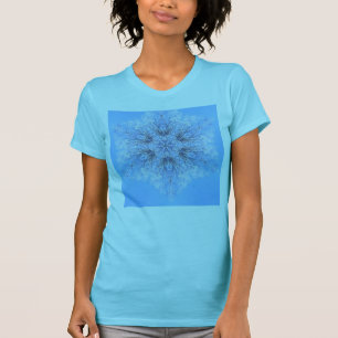 Camiseta Fractal azul delicado del copo de nieve