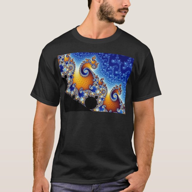 Camiseta Fractal espiral doble azul de Mandelbrot (Anverso)