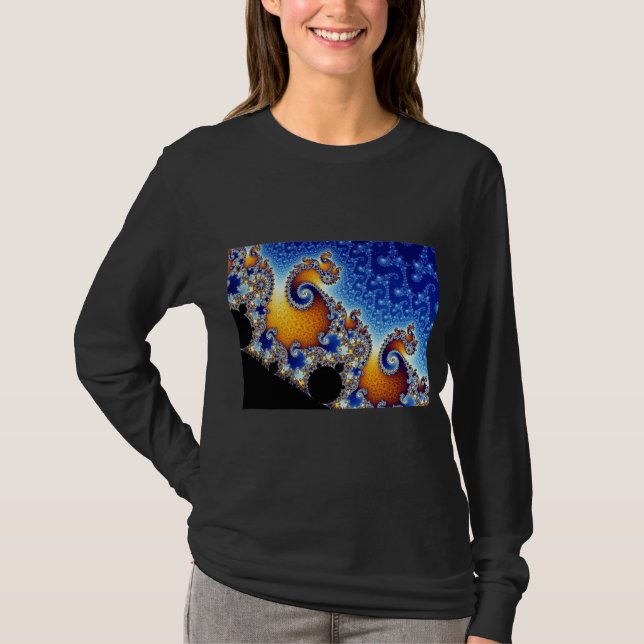 Camiseta Fractal espiral doble azul de Mandelbrot (Anverso)