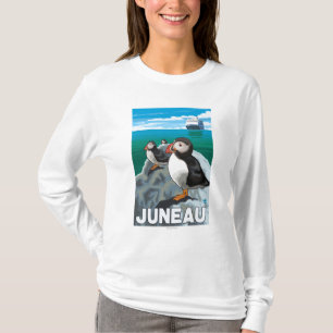 Camiseta Frailecillos y barco de cruceros - Juneau, Alaska