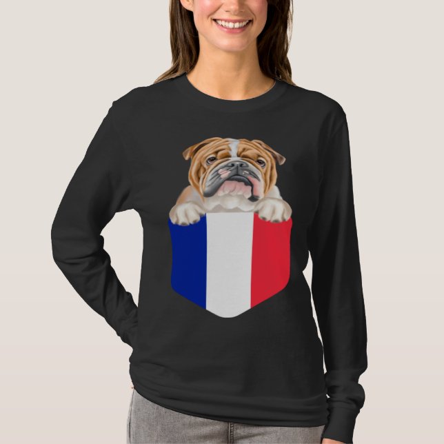 Camiseta France Flag Bulldog Dog In Pocket (Anverso)