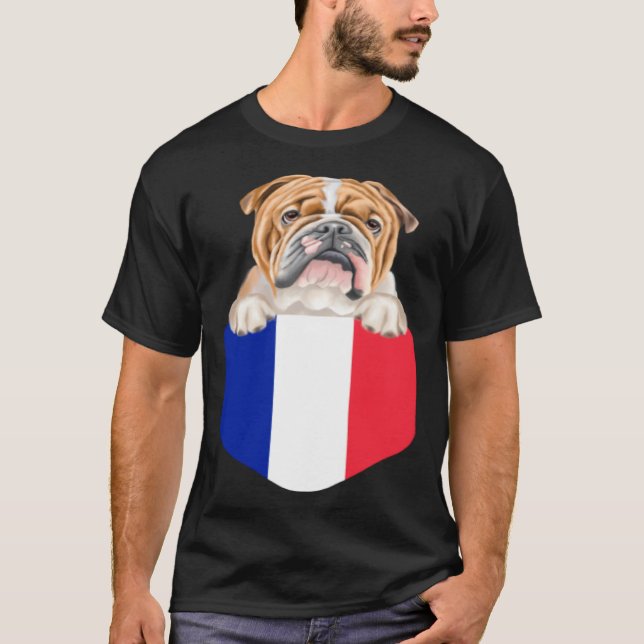 Camiseta France Flag Bulldog Dog In Pocket (Anverso)