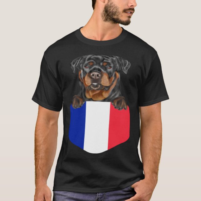 Camiseta France Flag Rottweiler Dog In Pocket (Anverso)