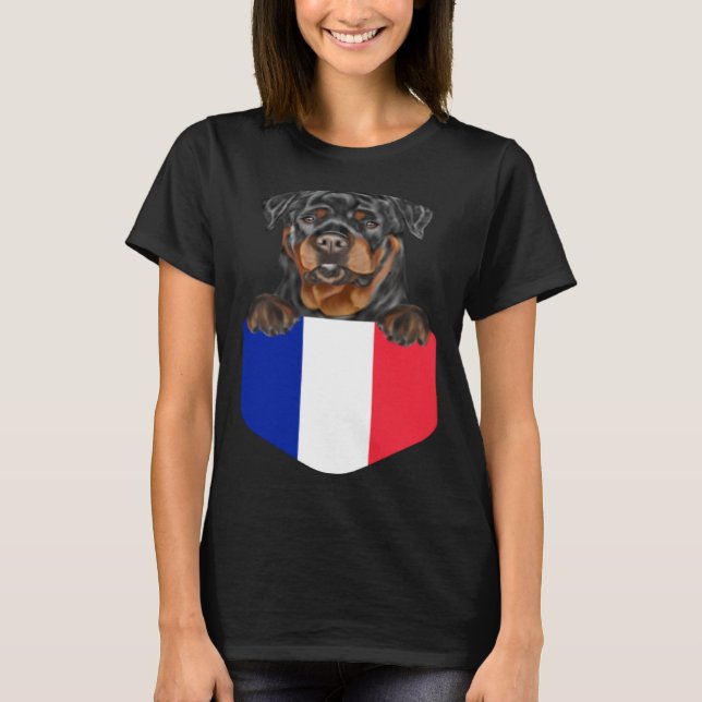 Camiseta France Flag Rottweiler Dog In Pocket (Anverso)