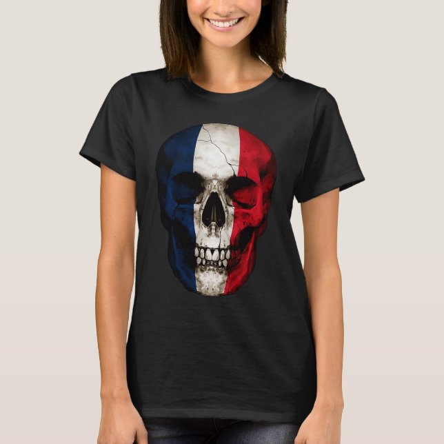 Camiseta France Flag Skull French Roots Proud Patriotic (Anverso)