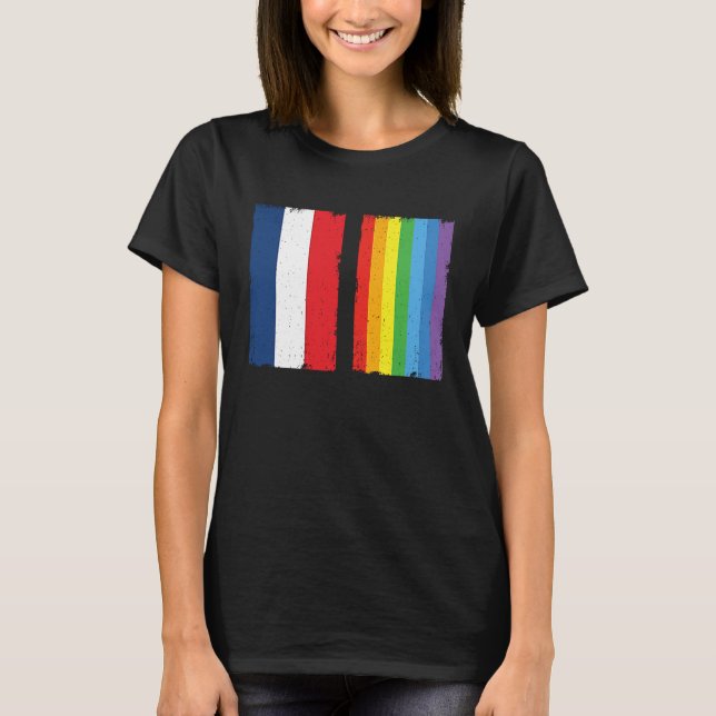 Camiseta France LGBTQ Flag Rainbow Queer Gay (Anverso)