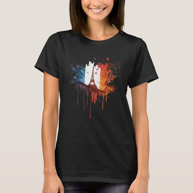 Camiseta France Paris Abstract Splatter French Flag Eiffel  (Anverso)