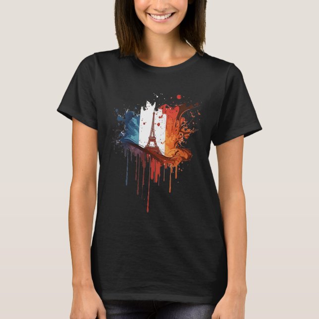 Camiseta France Paris Abstract Splatter French Flag Eiffel  (Anverso)