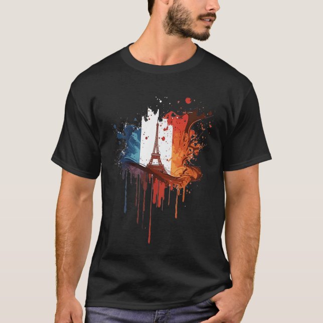 Camiseta France Paris Abstract Splatter French Flag Eiffel  (Anverso)