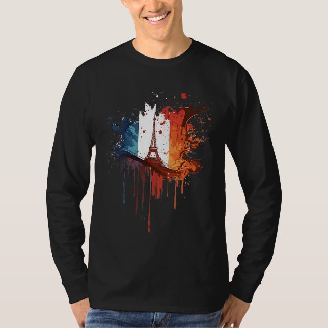 Camiseta France Paris Abstract Splatter French Flag Eiffel  (Anverso)