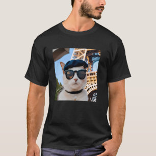 Camiseta Francia divertida gato de la Torre Eiffel con boin