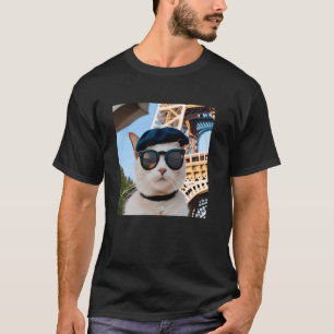 Camiseta Francia divertida Torre Eiffel Gato con boina y 