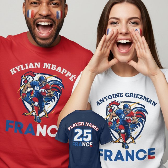 Camiseta Francia Equipo Nacional de Fútbol Americano Dinámi (Use Personalized to change color/font.
Choose a color that matches the background color of shirt)