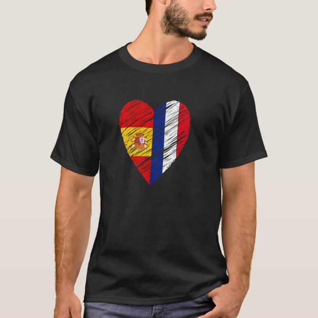 Camiseta Francia España Corazón Bandera Española Bandera Fr (Anverso)
