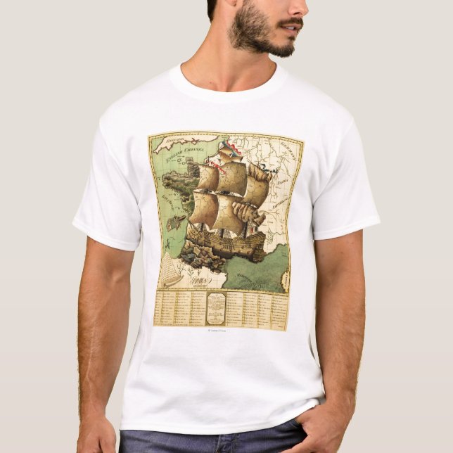 Camiseta Francia representó como mapa de ShipPanoramic (Anverso)