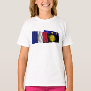 Camiseta Francia y Guadalupe ondeando banderas