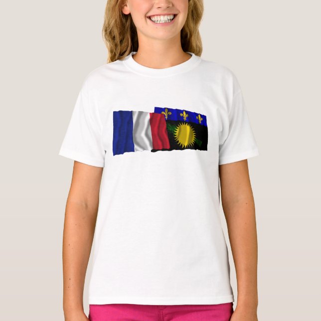 Camiseta Francia y Guadalupe ondeando banderas (Anverso)