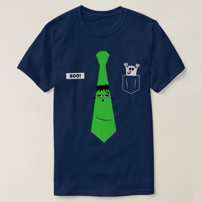 Camiseta Franenstein Neck Tie Pocket Ghost Halloween Assoc (Diseño del anverso)