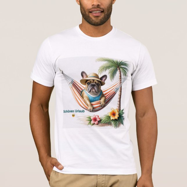 Camiseta Französische Bulldogge am Strand im Urlaub (Anverso)