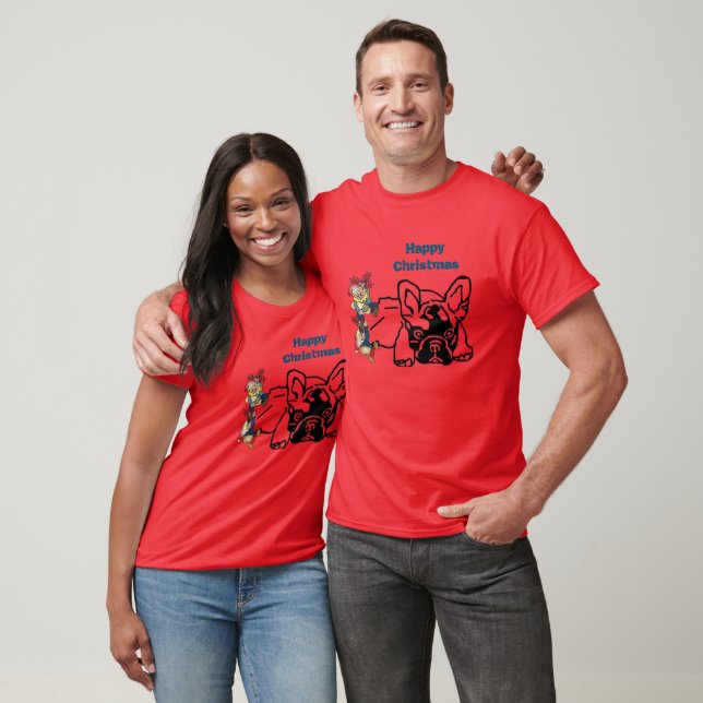 Camiseta Französische Bulldoggen Weihnachten Feier (Unisexo)