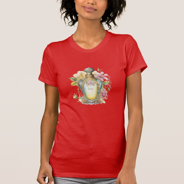 Camiseta Frasco de Perfume de época con flores (Anverso)