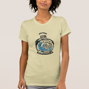 Camiseta Frasco de perfume de ilustracion de moda azul