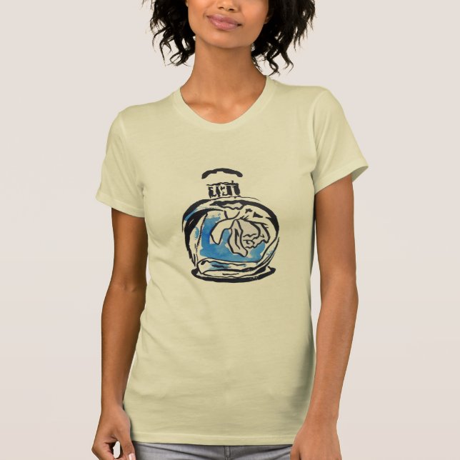 Camiseta Frasco de perfume de ilustracion de moda azul (Anverso)