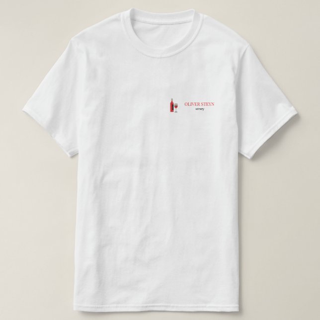 Camiseta Frasco de vino y blanco de vidrio (Diseño del anverso)