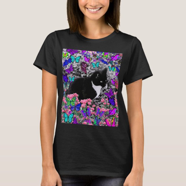 Camiseta Freckles in Butterflies II - Tuxedo Cat (Anverso)