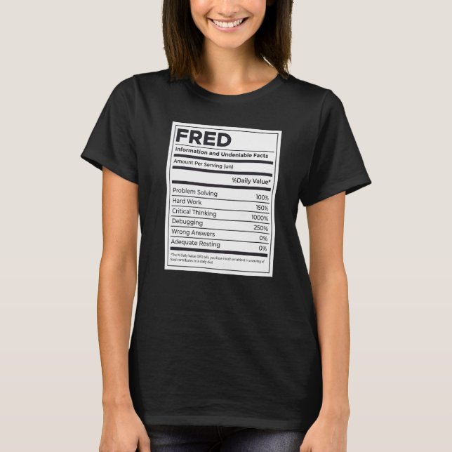 Camiseta Fred Nutrition Information Problement Resolving Ha (Anverso)