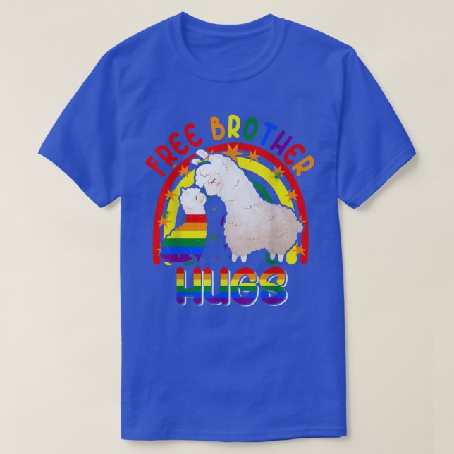 Camiseta Free Brother Hugs Two Llamas Proud LGBT Rainbow Fa (Diseño del anverso)