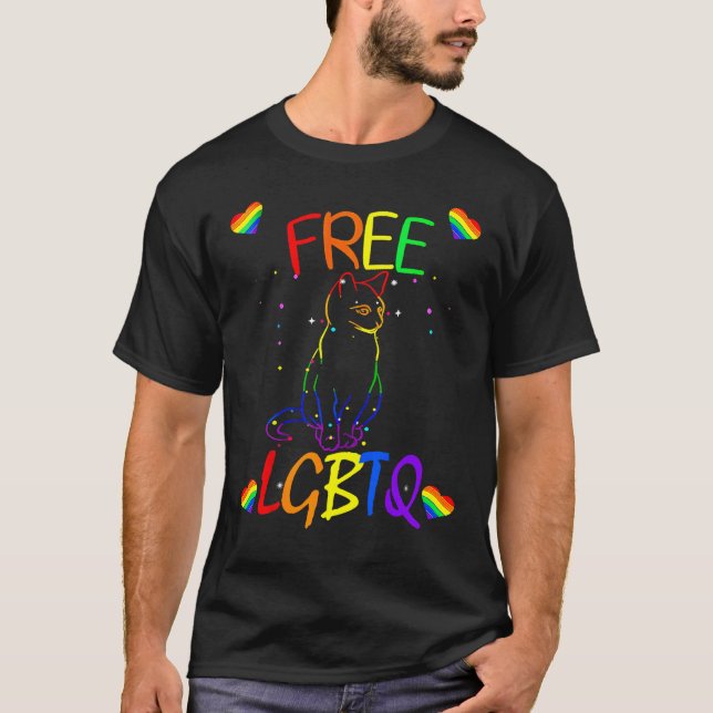 Camiseta Free Cats Hearts LGBTQ Lesbian Prides (Anverso)