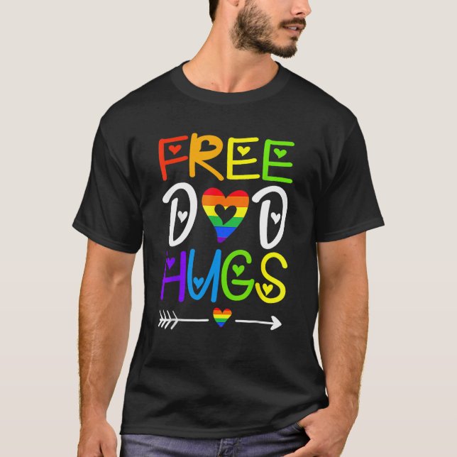 Camiseta Free Dad Hugs Pride Heart Rainbow LGBT Gay Pride D (Anverso)