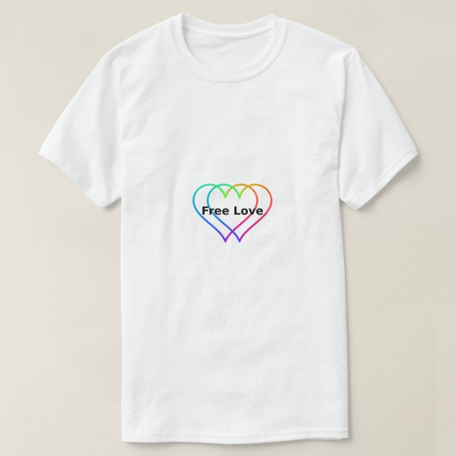 Camiseta Free Love Rainbow Hearts Outline T-Shirt  (Diseño del anverso)