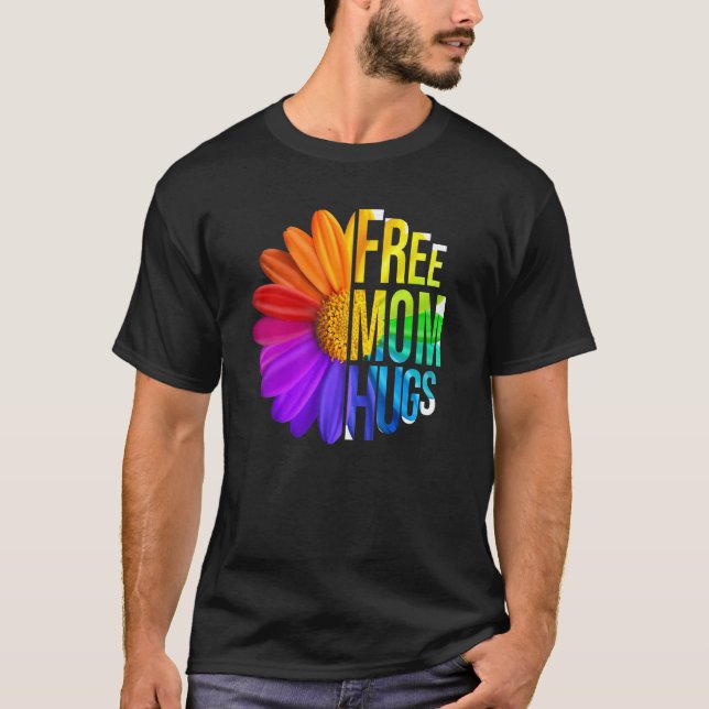 Camiseta Free Mom Hugs Daisy Flower LGBT Rainbow Flag Gay L (Anverso)