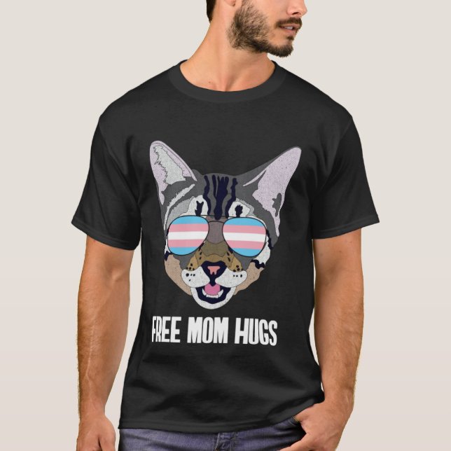 Camiseta Free Mom Hugs Funny Cat Trans Pride (Anverso)