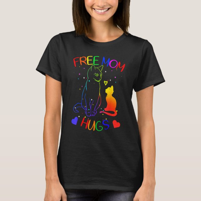 Camiseta Free mom hugs gay pride LGBT support Mom Mama cat  (Anverso)