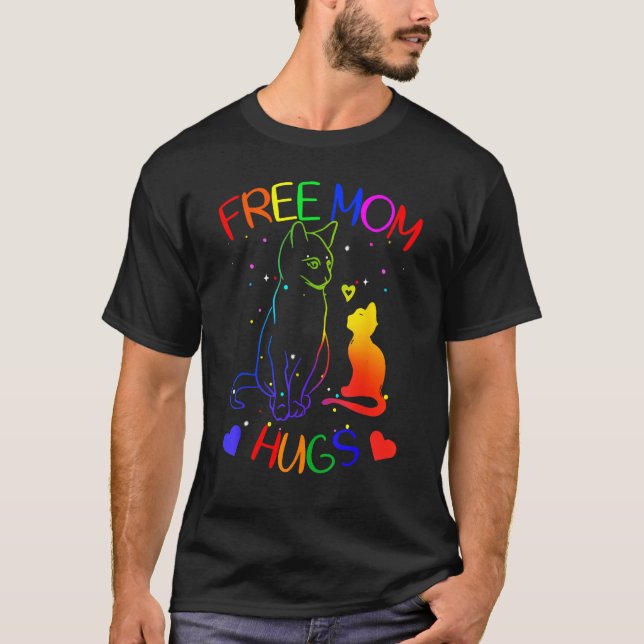 Camiseta Free mom hugs gay pride LGBT support Mom Mama cat  (Anverso)